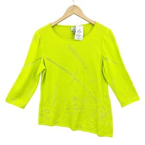 New MING WANG Sweater Asymmetric Hem Green
